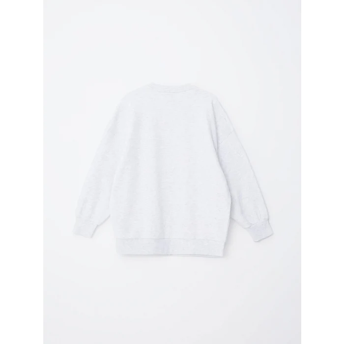 LCW Vision Gri Bisiklet Yaka Baskılı Oversize Kadın Kalın Sweatshirt