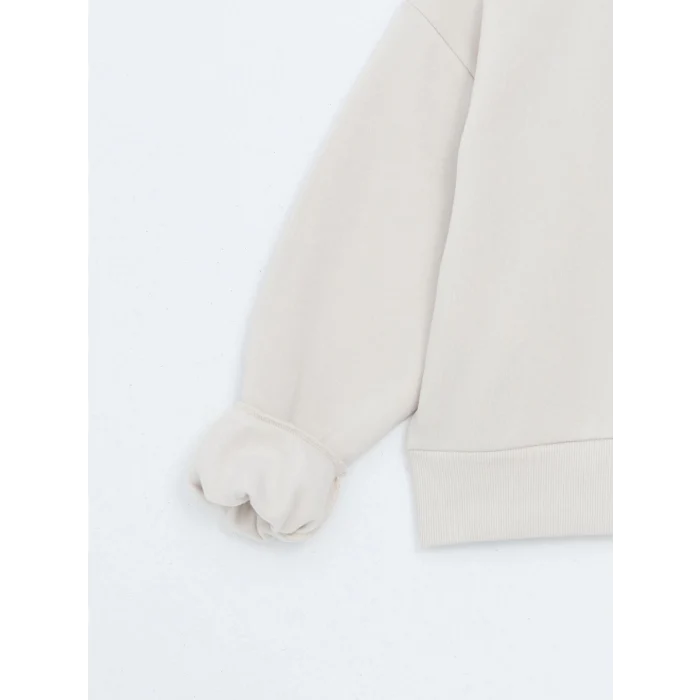 LCW Vision Gri Bisiklet Yaka Baskılı Oversize Kadın Kalın Sweatshirt