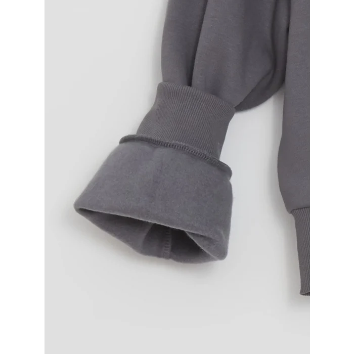 LCW Vision Gri Bisiklet Yaka Baskılı Oversize Kadın Kalın Sweatshirt