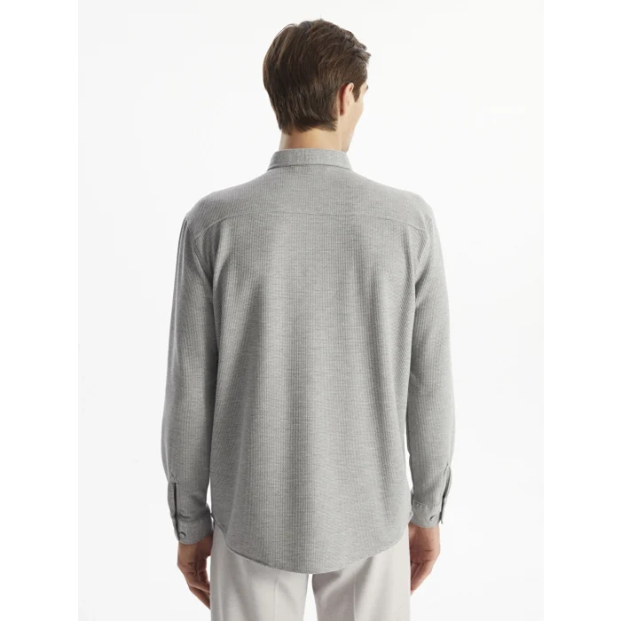 LCW Vision Gri Slim Fit Uzun Kollu Erkek Dokulu Gömlek