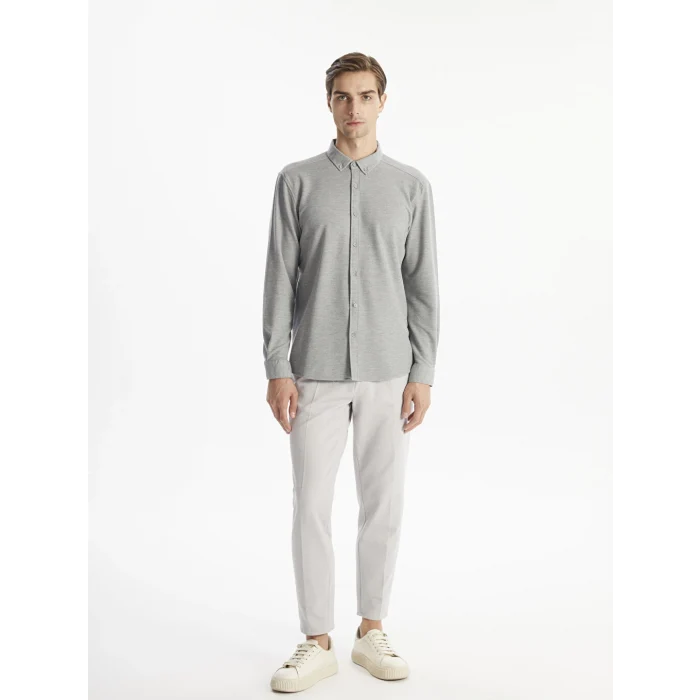 LCW Vision Gri Slim Fit Uzun Kollu Erkek Dokulu Gömlek