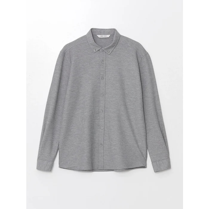 LCW Vision Gri Slim Fit Uzun Kollu Erkek Dokulu Gömlek