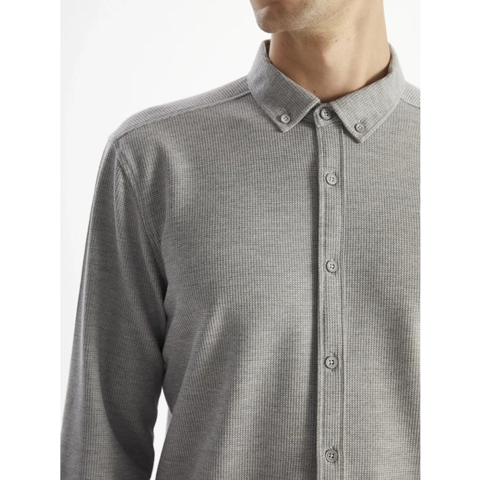 LCW Vision Gri Slim Fit Uzun Kollu Erkek Dokulu Gömlek