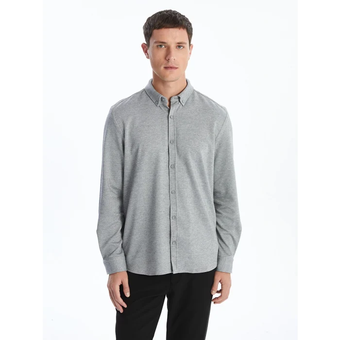 LCW Vision Gri Slim Fit Uzun Kollu Erkek Gömlek