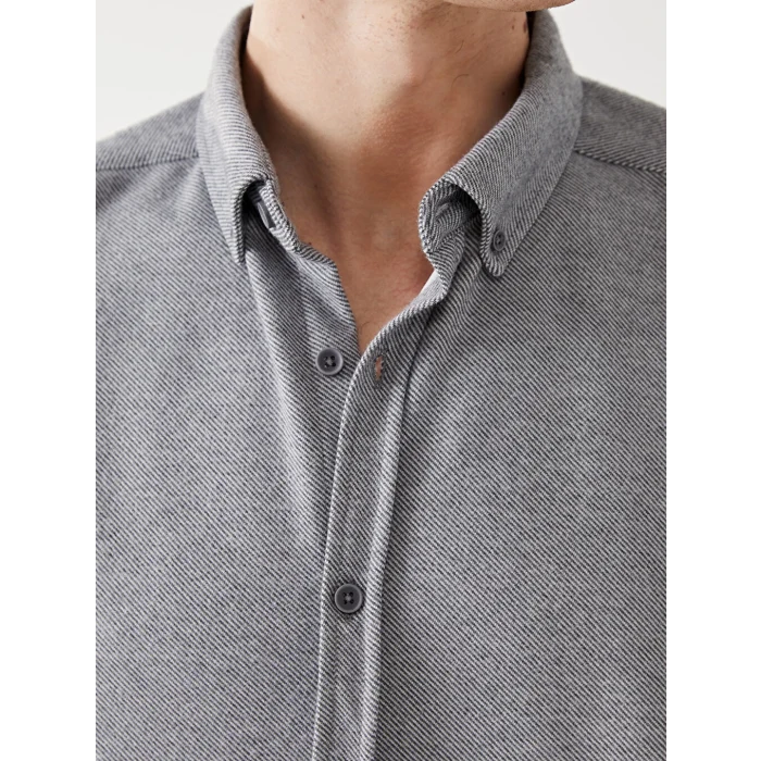 LCW Vision Gri Slim Fit Uzun Kollu Erkek Gömlek