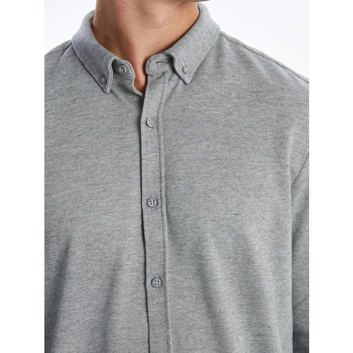 LCW Vision Gri Slim Fit Uzun Kollu Erkek Gömlek