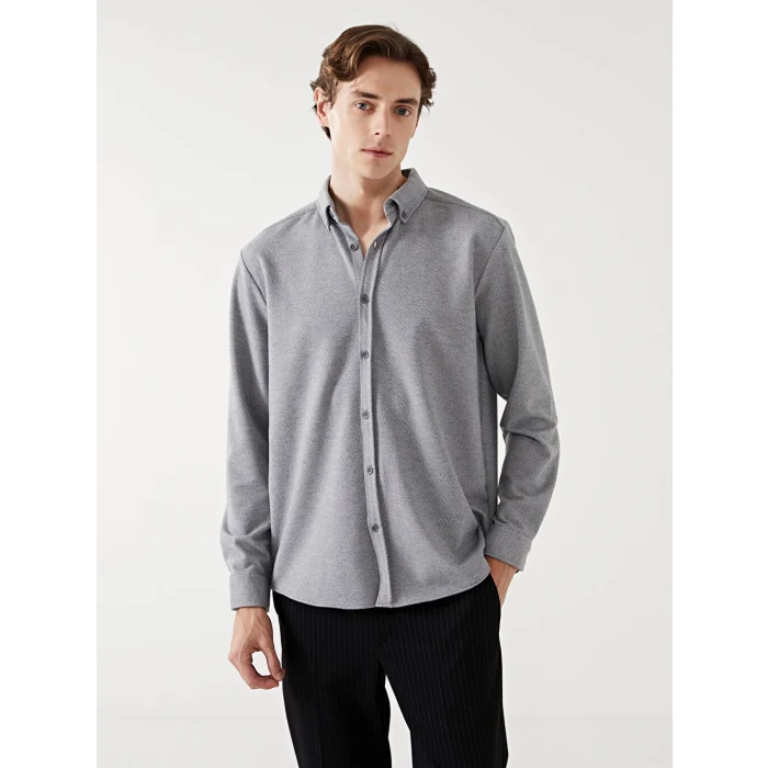 LCW Vision Gri Slim Fit Uzun Kollu Erkek Gömlek