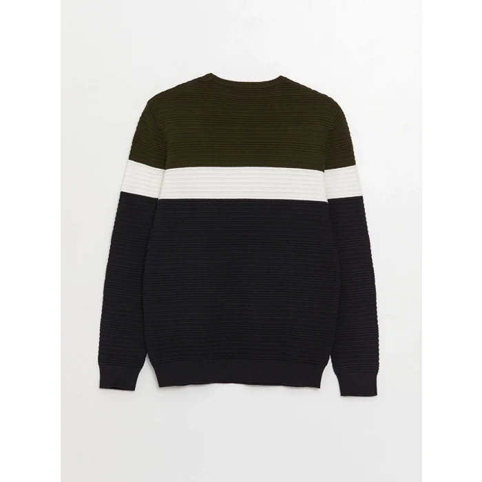 LCW Vision Haki Bisiklet Yaka Uzun Kollu Renk Bloklu Erkek Triko Kazak