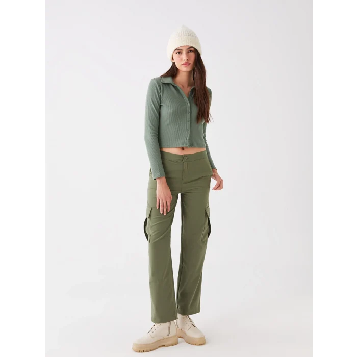 LCW Vision Haki Standart Fit Gabardin Kadın Kargo Pantolon