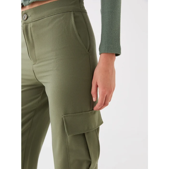 LCW Vision Haki Standart Fit Gabardin Kadın Kargo Pantolon
