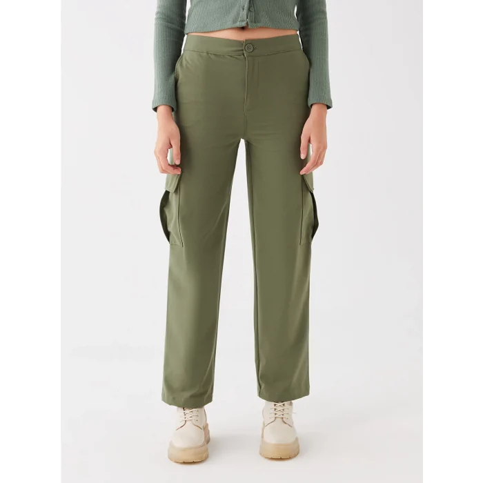 LCW Vision Haki Standart Fit Gabardin Kadın Kargo Pantolon