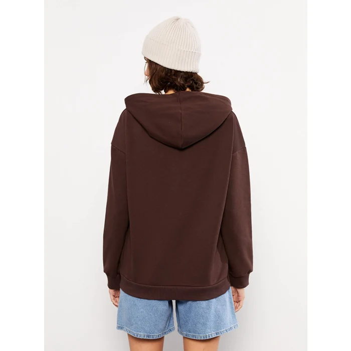 LCW Vision Kahverengi Baskılı Kadın Kalın Hoodie