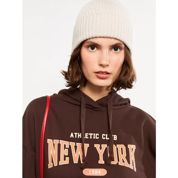 LCW Vision Kahverengi Baskılı Kadın Kalın Hoodie