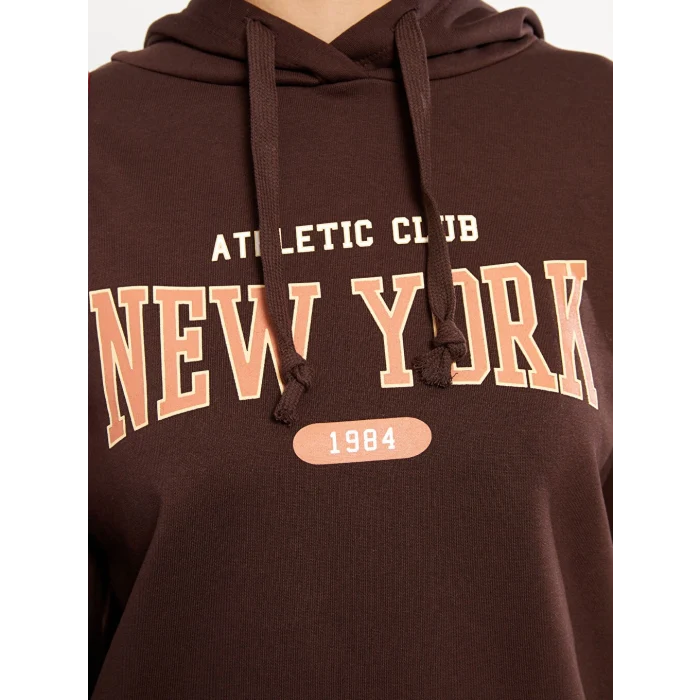 LCW Vision Kahverengi Baskılı Kadın Kalın Hoodie