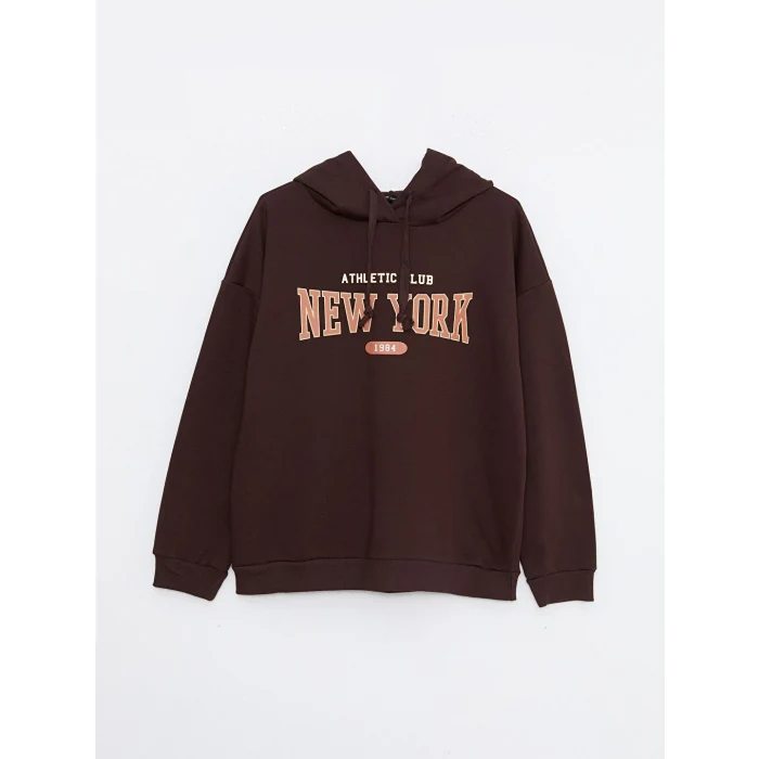 LCW Vision Kahverengi Baskılı Kadın Kalın Hoodie