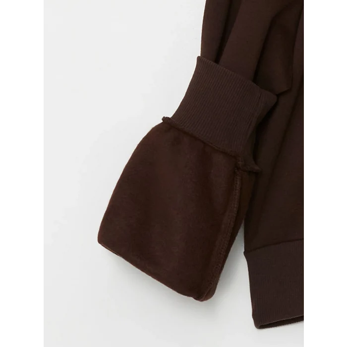 LCW Vision Kahverengi Bisiklet Yaka Nakışlı Oversize Kadın Sweatshirt