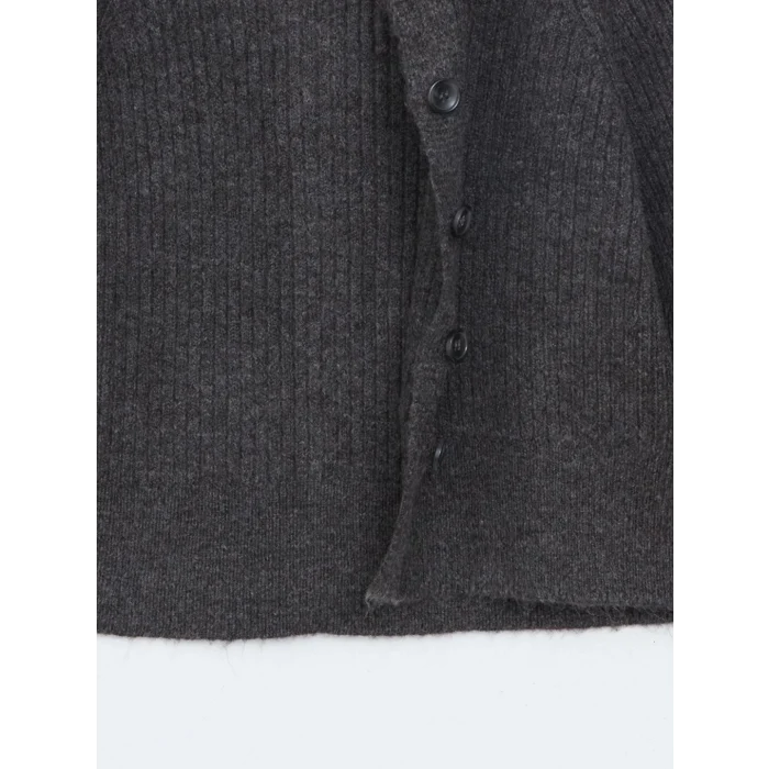 LCW Vision Kahverengi Ceket Yaka Dokulu Kadın Triko Hırka