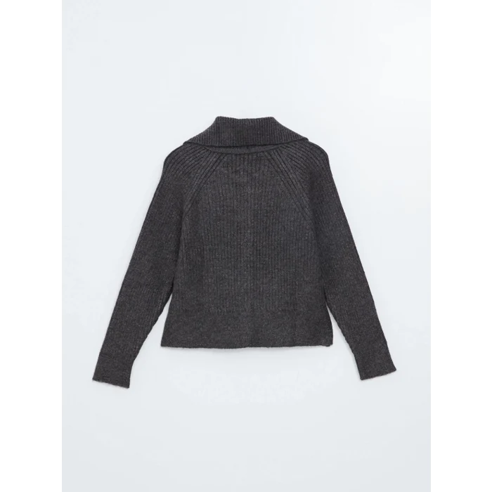 LCW Vision Kahverengi Ceket Yaka Dokulu Kadın Triko Hırka