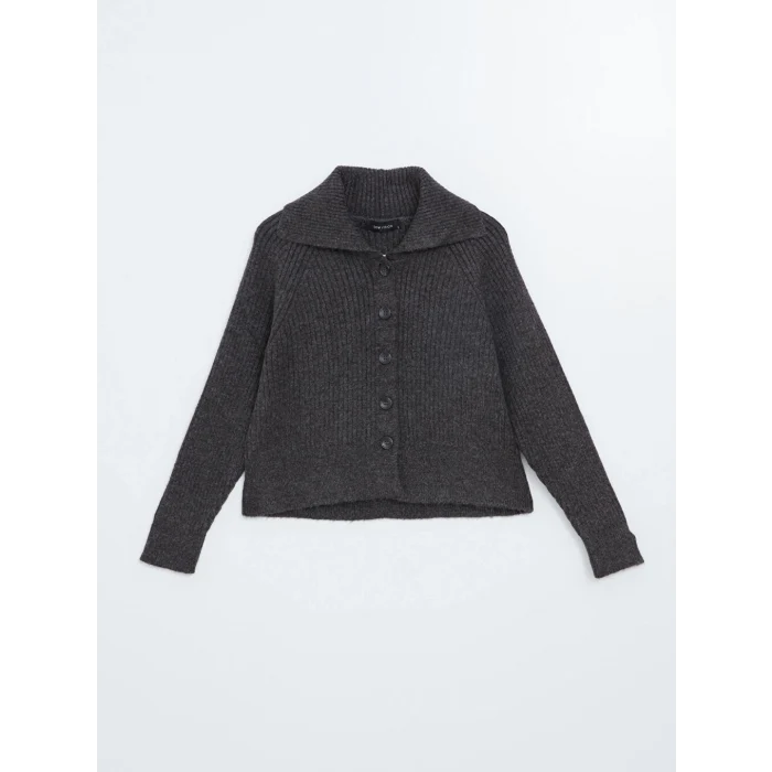 LCW Vision Kahverengi Ceket Yaka Dokulu Kadın Triko Hırka