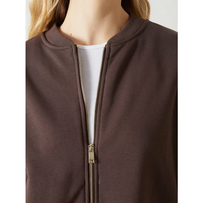 LCW Vision Kahverengi Kolej Yaka Oversize Kadın Fermuarlı Sweatshirt