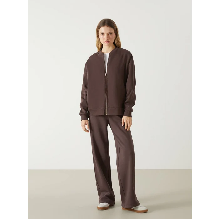 LCW Vision Kahverengi Kolej Yaka Oversize Kadın Fermuarlı Sweatshirt