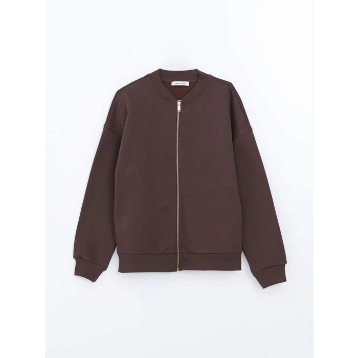 LCW Vision Kahverengi Kolej Yaka Oversize Kadın Fermuarlı Sweatshirt