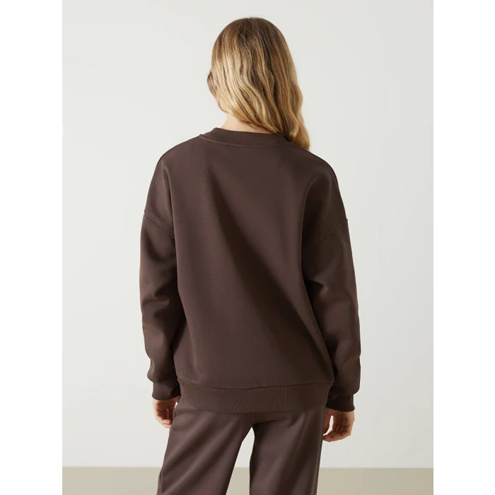 LCW Vision Kahverengi Kolej Yaka Oversize Kadın Fermuarlı Sweatshirt