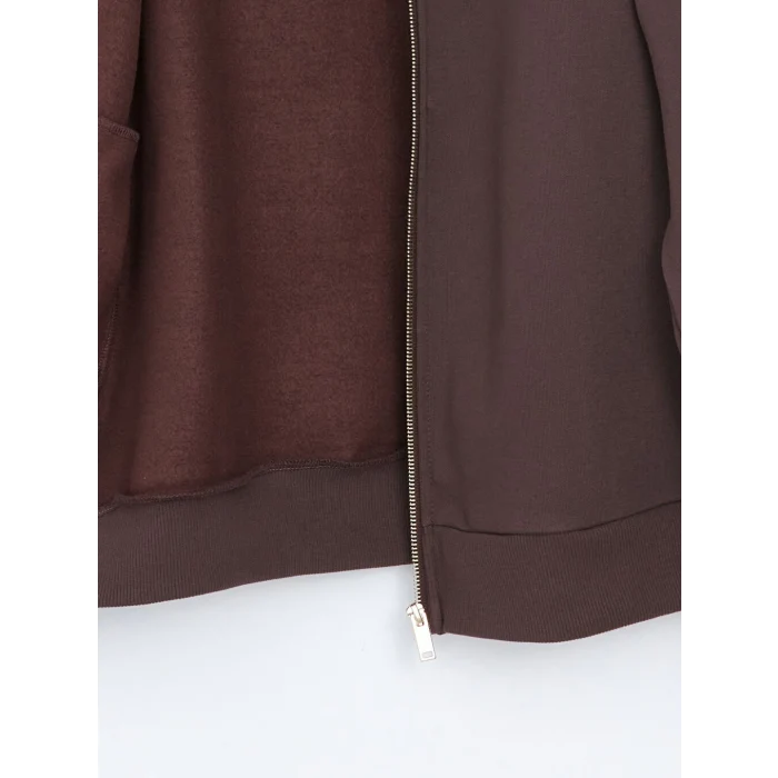 LCW Vision Kahverengi Kolej Yaka Oversize Kadın Fermuarlı Sweatshirt