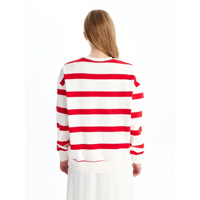 LCW Vision Kırmızı Bisiklet Yaka Çizgili Oversize Kadın Sweatshirt