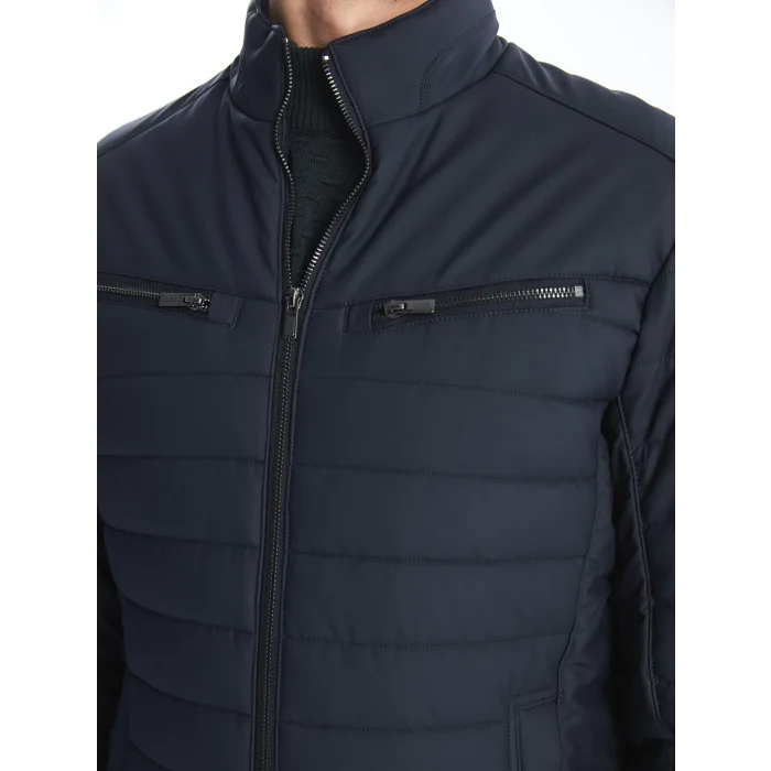 LCW Vision Lacivert Slim Fit Dik Yaka Erkek Deri Görünümlü Mont