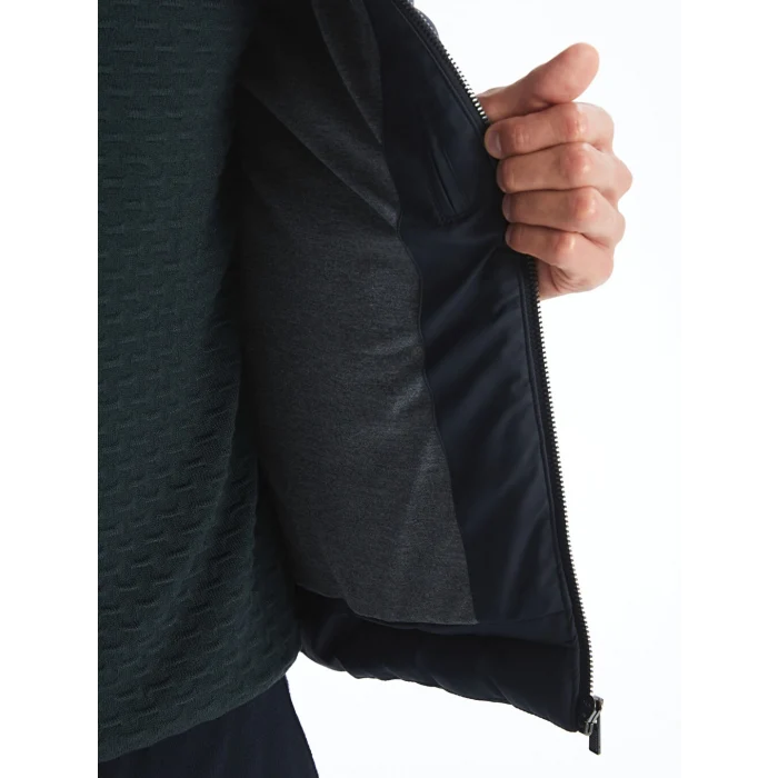 LCW Vision Lacivert Slim Fit Dik Yaka Erkek Deri Görünümlü Mont