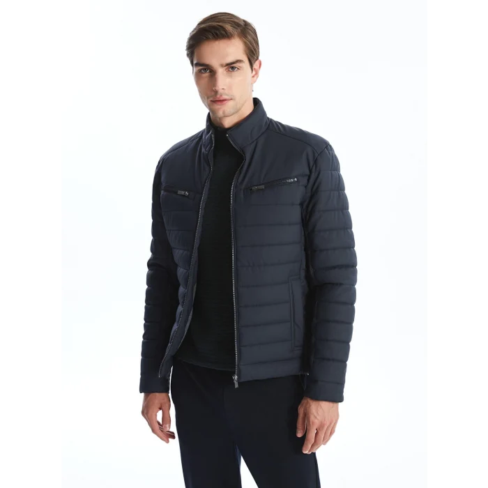 LCW Vision Lacivert Slim Fit Dik Yaka Erkek Deri Görünümlü Mont