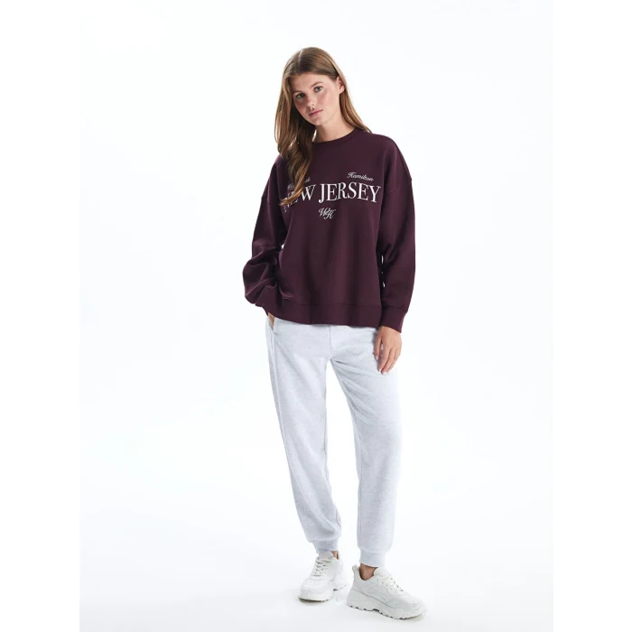 LCW Vision Mürdüm Bisiklet Yaka Baskılı Oversize Kadın Kalın Sweatshirt