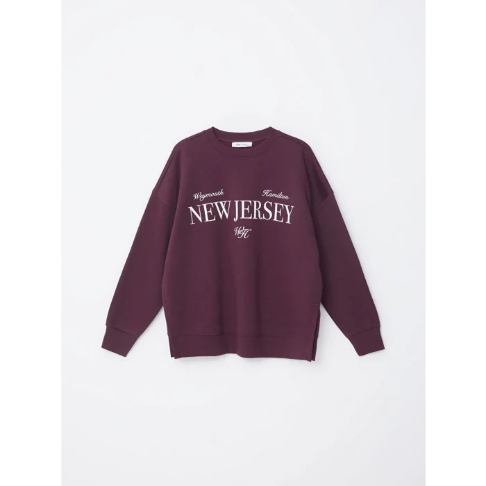 LCW Vision Mürdüm Bisiklet Yaka Baskılı Oversize Kadın Kalın Sweatshirt