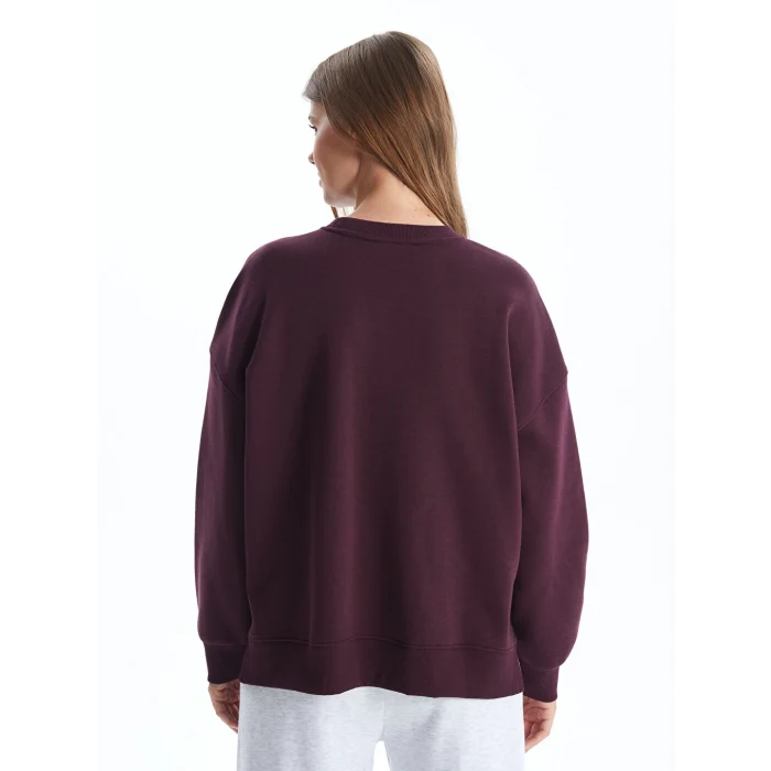 LCW Vision Mürdüm Bisiklet Yaka Baskılı Oversize Kadın Kalın Sweatshirt