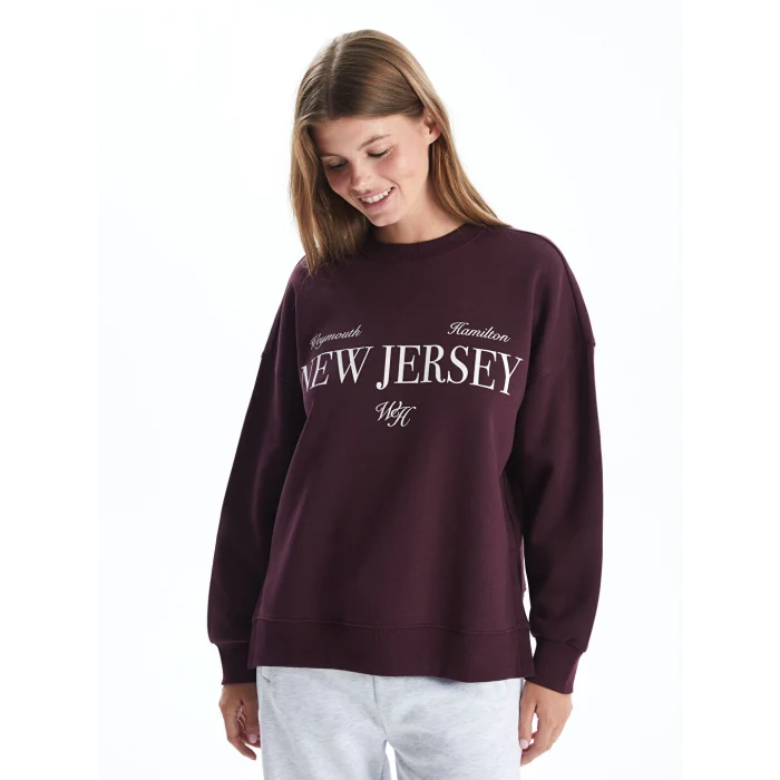 LCW Vision Mürdüm Bisiklet Yaka Baskılı Oversize Kadın Kalın Sweatshirt