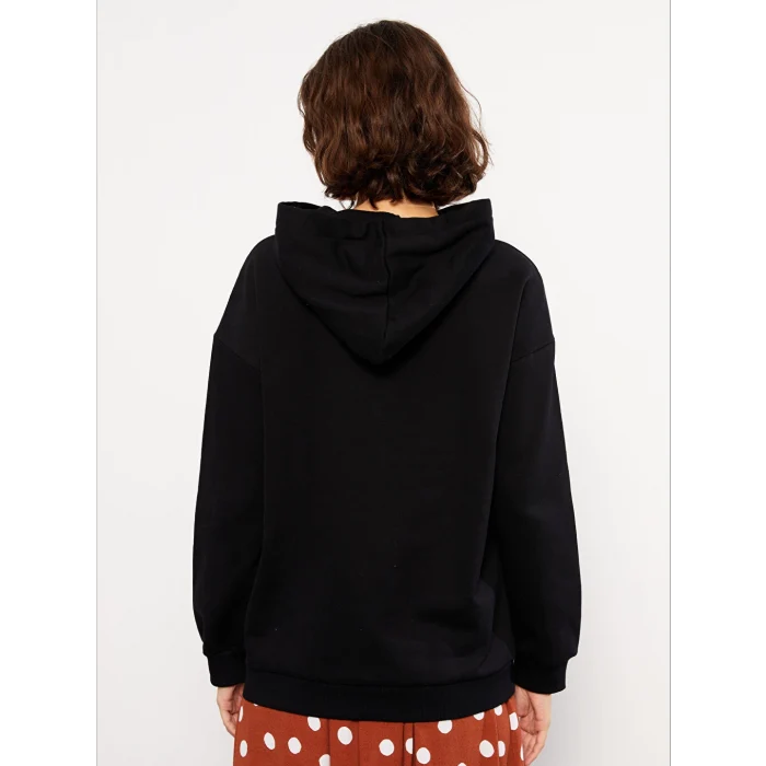 LCW Vision Siyah Baskılı Kadın Kalın Hoodie