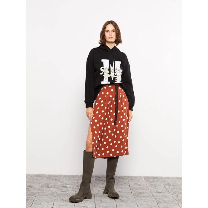 LCW Vision Siyah Baskılı Kadın Kalın Hoodie