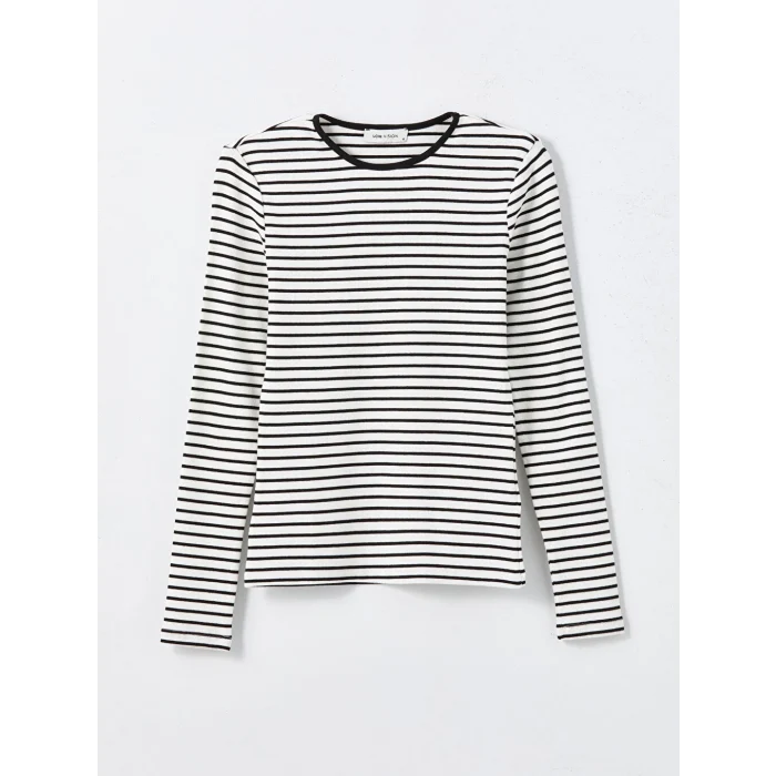 LCW Vision Siyah Bisiklet Yaka Çizgili Kadın Body