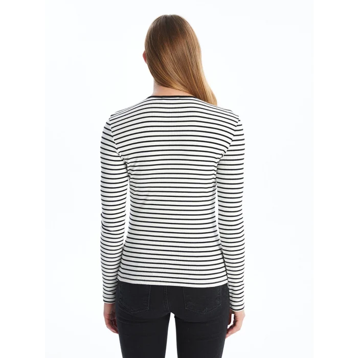 LCW Vision Siyah Bisiklet Yaka Çizgili Kadın Body