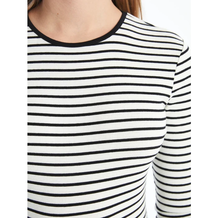 LCW Vision Siyah Bisiklet Yaka Çizgili Kadın Body