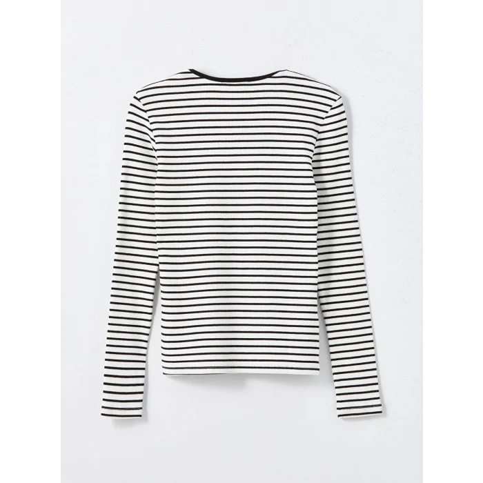 LCW Vision Siyah Bisiklet Yaka Çizgili Kadın Body