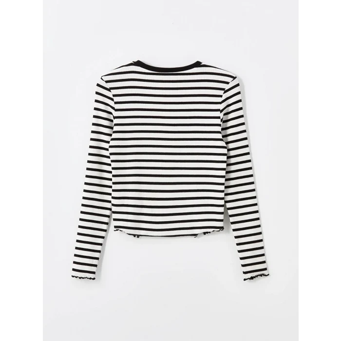 LCW Vision Siyah Bisiklet Yaka Çizgili Kadın Tişört