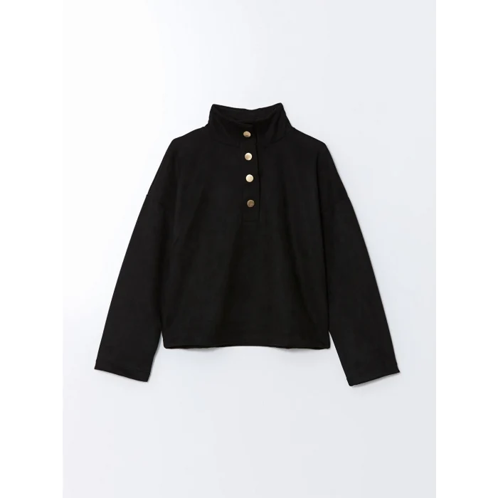 LCW Vision Siyah Dik Yaka Düz Oversize Kadın Sweatshirt