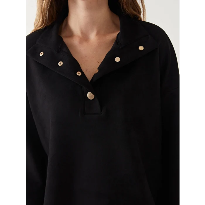 LCW Vision Siyah Dik Yaka Düz Oversize Kadın Sweatshirt