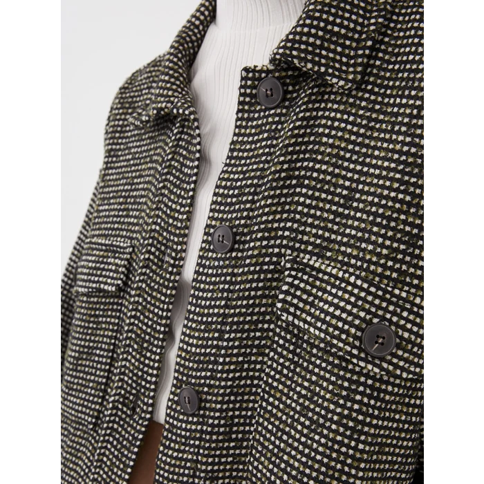 LCW Vision Siyah Önden Düğme Kapamalı Desenli Uzun Kollu Kadın Tüvit Gömlek Ceket
