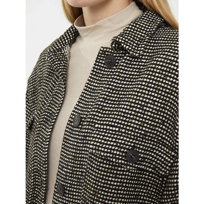 LCW Vision Siyah Önden Düğme Kapamalı Desenli Uzun Kollu Kadın Tüvit Gömlek Ceket