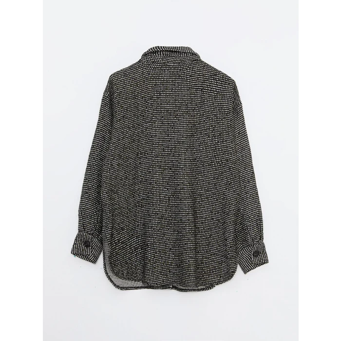 LCW Vision Siyah Önden Düğme Kapamalı Desenli Uzun Kollu Kadın Tüvit Gömlek Ceket