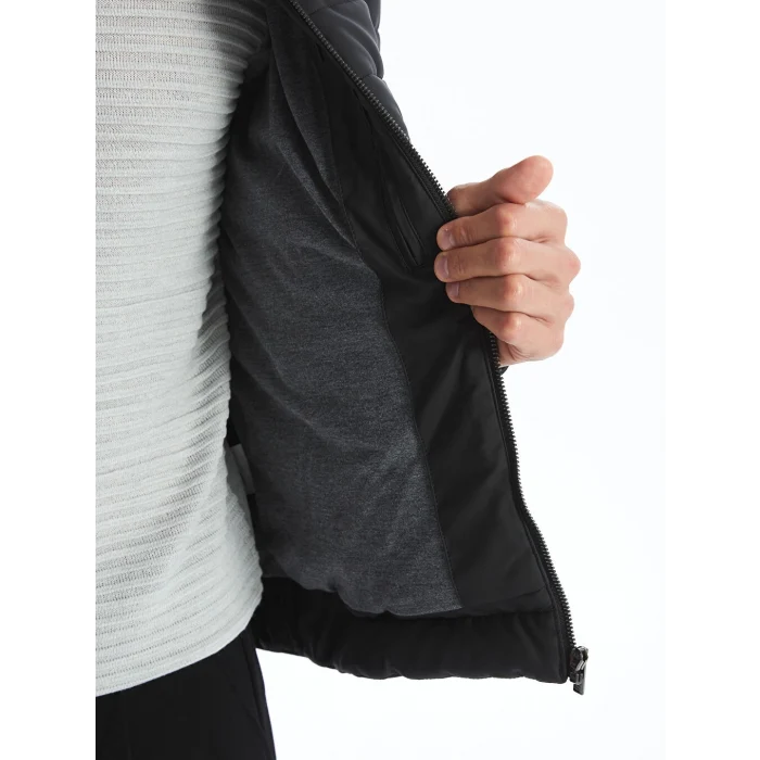 LCW Vision Siyah Slim Fit Dik Yaka Erkek Deri Görünümlü Mont