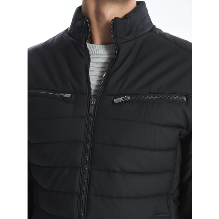 LCW Vision Siyah Slim Fit Dik Yaka Erkek Deri Görünümlü Mont